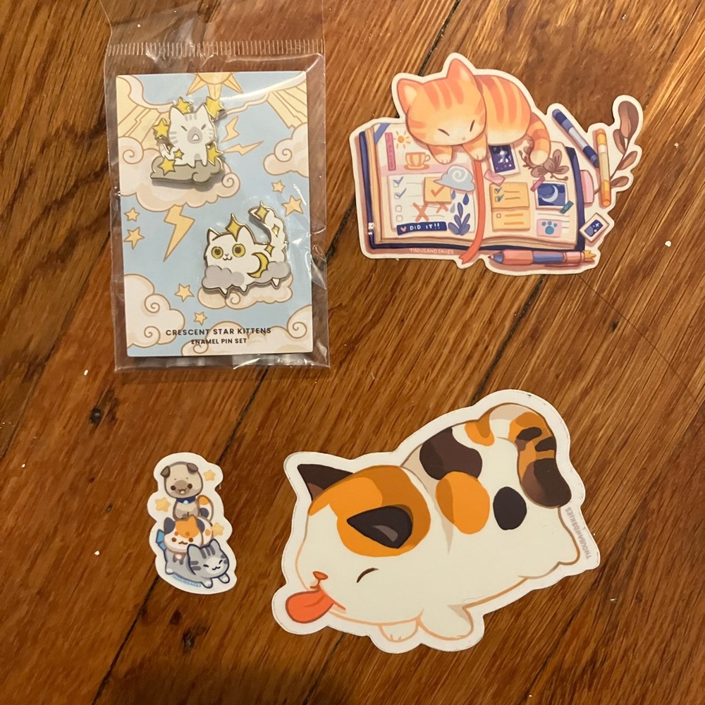 Cat Enamel Pins & Stickers